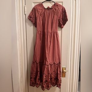 Madewell bubble sleeve embroidered midi length dress new with tags